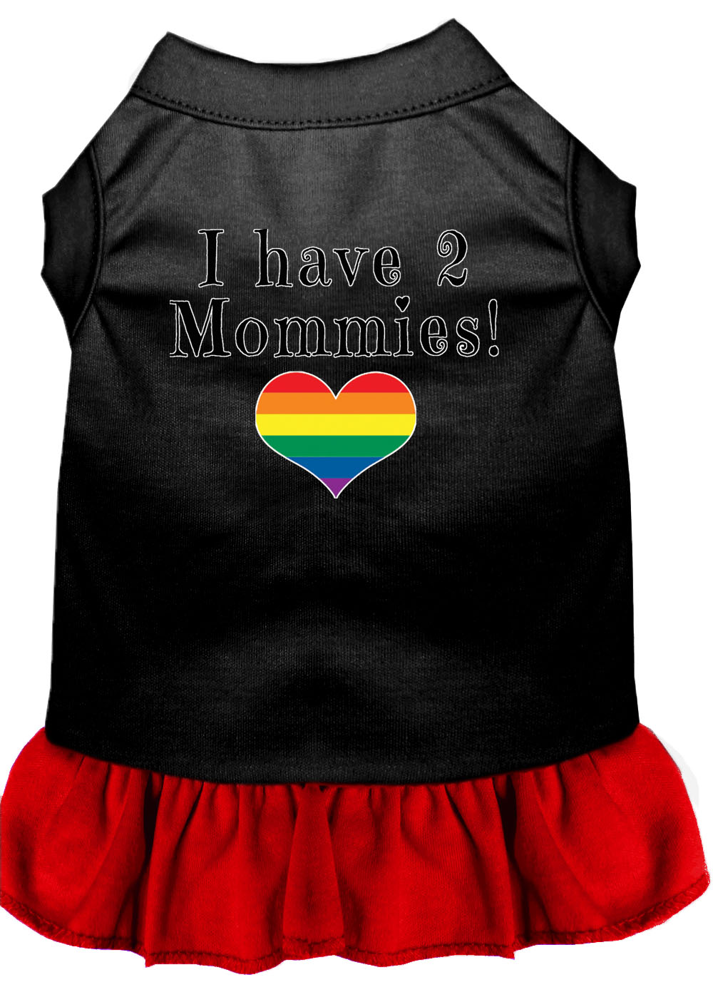 I Have 2 Mommies Screen Print Dog Dress Black with Red Med